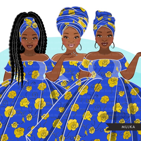 African Woman Png Blue and Gold African Dress Curvy Black Woman