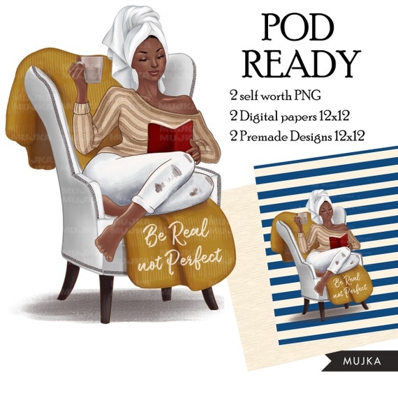 Black woman clipart, Self worth png, Fall Fashion Sublimation designs, self worth graphics, pod ready graphics, self love graphics, reading