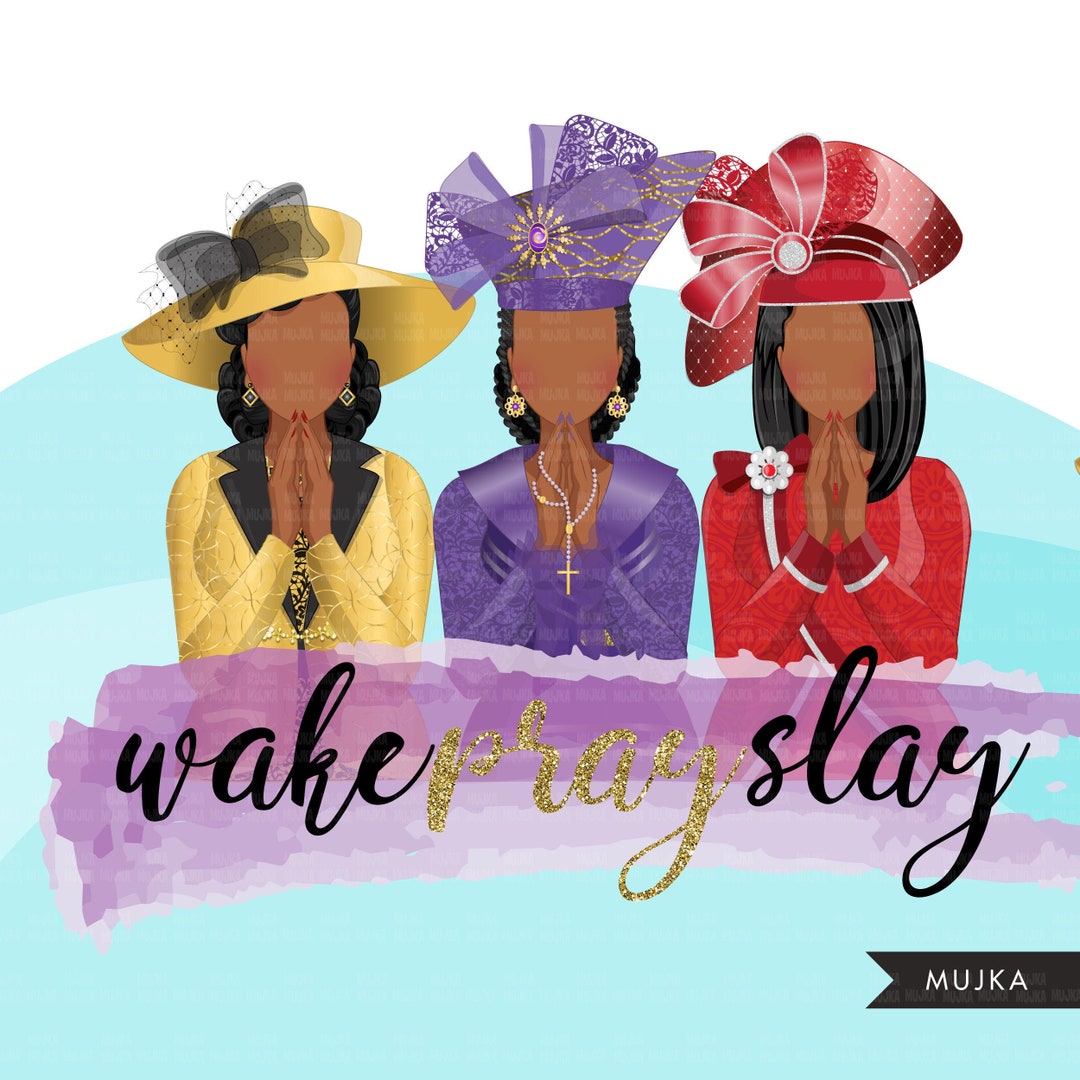 Church Ladies Clipart, 3 Praying Sisters Sublimation Designs, Black