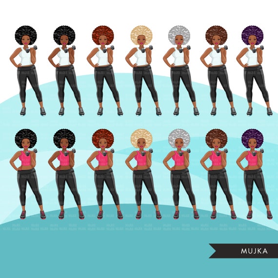 Fitness Graphics, Black Afro Woman, Workout, Personal Trainer