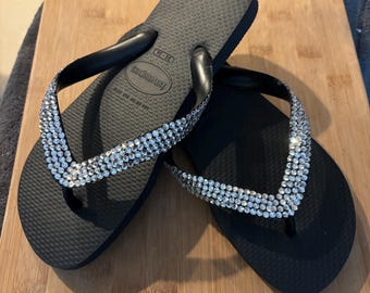 Four row Crystal Havaianas- Black Base