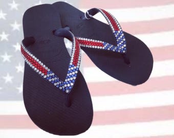 Fourth of July/USA/Patriotic Crystal Havaianas