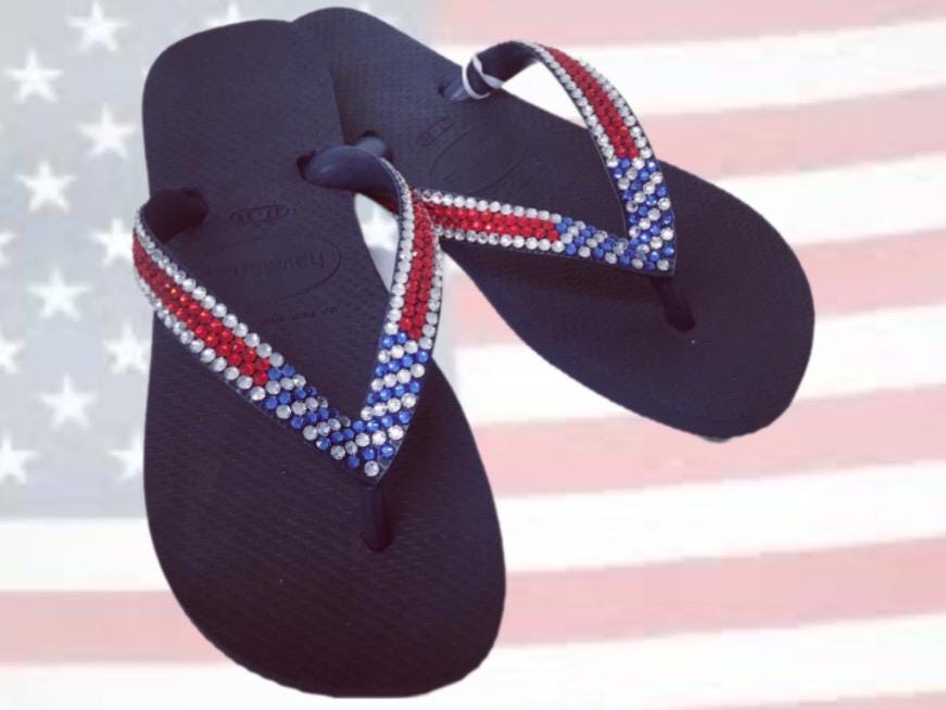 Havaianas American Flag Designed Flip Flop Thong Rubber Sandal American Flag Flip Flops, Patriotic USA Red White Blue Stars  main image 4