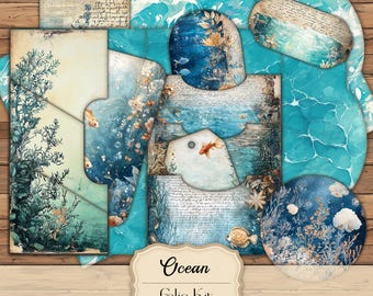 Ocean Junk Journal Folio Under the Sea Junk Journal Kit Shabby Chic Ocean Ephemera Ocean Life Scrapbook Printable Sea Junk Journal Set