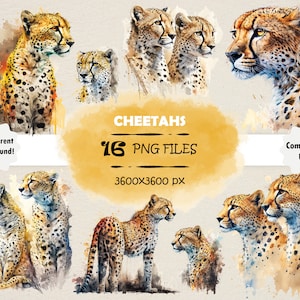 Aquarell Gepard Clipart Bundle Gepard Print Aquarell Gepard PNG Set Gepard Scrapbook Gepard Wandkunst Gepard druckbare Grafik