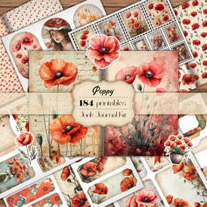 Kit de carnet de bord pavot aquarelle carnet de bord pavot pages imprimables pavot éphémères album de pavot vintage demi-papiers coquelicot