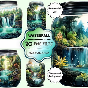 Watercolor Waterfall Clip Art Bundle Waterfall in a Jar PNG Tropical Waterfall Clipart Forest Warerfall PNG Waterfall Graphics Waterfall Set