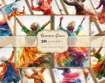 Happy Grandma Dancing Junk Journal Pages Dancing Old Woman Junk Journal Printable Old Lady Dance Printable Junk Journal Half Papers Set