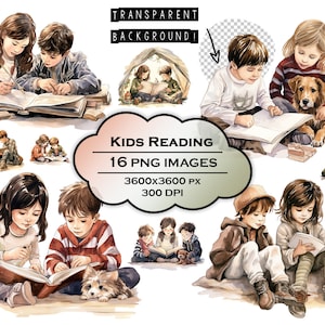 Acuarela Niños Leyendo Libro Ilustración Dibujos Animados Niños PNG Escuela Niños Arte Digital Lindos Niños Leyendo Imágenes Prediseñadas Niños con Libros Cuentos