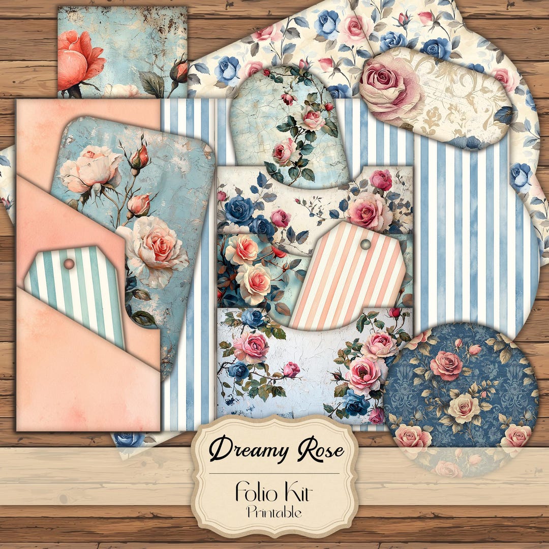 Dreamy Rose Junk Journal Folio Pastel Rose Junk Journal Kit Shabby Chic ...