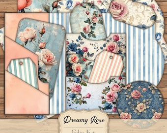 Dreamy Rose Junk Journal Folio Pastel Rose Junk Journal Kit Shabby Chic Rose Ephemera Pastel Floral Scrapbook Printable Floral Junk Journal