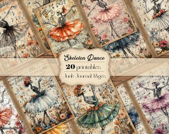 Happy Skeleton Dancing Junk Journal Pages Halloween Skeleton Junk Journal Printable Dancing Skeleton Printables Skeleton Dance Junk Journal