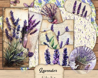 Lavender Junk Journal Folio Lavender Junk Journal Kit Shabby Chic Lavender Ephemera Lavender Scrapbook Printable Lavender Junk Journal Set