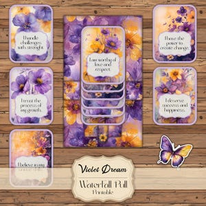 Pull cascade violet Dream - Onglet pour journal indésirable avec cartes d'affirmation - encarts imprimables pour journal indésirable - bien-être, confiance en soi