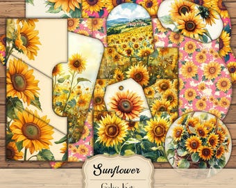 Sunflower Junk Journal Folio Sunflower Junk Journal Kit Shabby Chic Sunflower Ephemera Sunflower Scrapbook Printable Sunflower Junk Journal