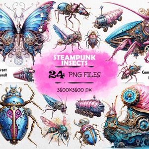 Aquarell Steampunk Insekten Clipart Bundle Steampunk Insekt PNG Set Steampunk Bug Clipart Steampunk Insekten PNG Mechanische Insekten ClipArt
