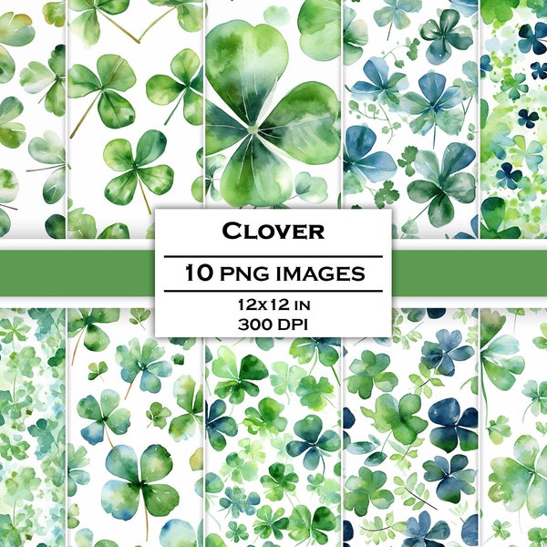 Watercolor Clover Digital Paper Shamrock Printable Paper Four Leaf Clover Repeating Pattern 4 Leaf Clover Background Clover Seamless Pattern