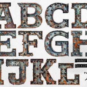 Metall Alphabet ClipArt Rostig Schriftzug PNG Metall Buchstaben PNG Steampunk Schriftart Metall Typografie Metall Schriftzug Metallische Initialen Eisen Buchstaben PNG
