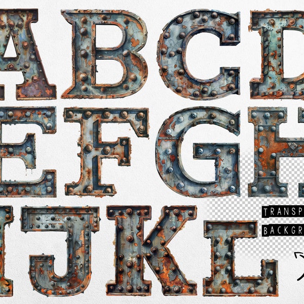 Metal Alphabet ClipArt Rusty Lettering PNG Metal Letters PNG Steampunk Font Metal Typography Metal Writing Metalic Initials Iron Letters PNG