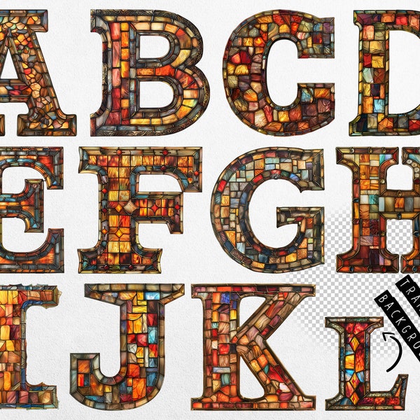 Stain Glass Alphabet Clipart Stain Glass Lettering PNG Stain Glass Letters PNG Stain Glass Font Stained Glass Initials Stained Glass Letter