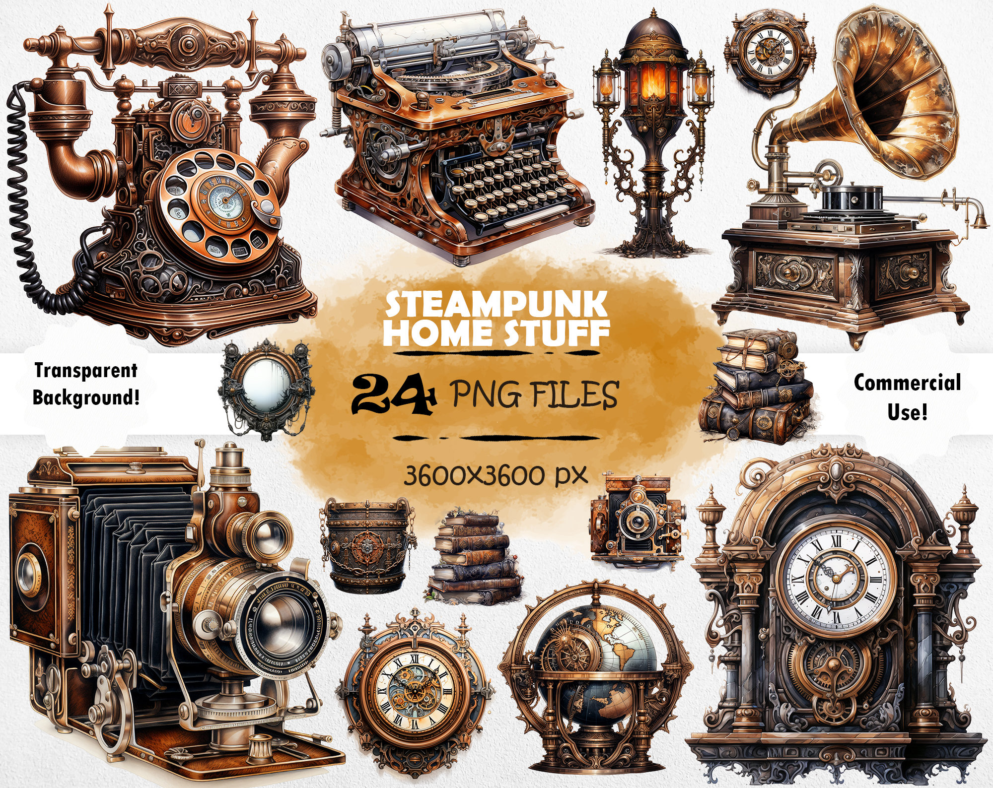 Watercolor Steampunk Clipart Bundle Technology Lover Vintage Elements ...