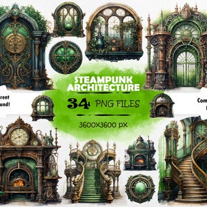 Watercolor Steampunk Windows Clipart Bundle Steampunk Architecture PNG Steampunk Door Clipart Steampunk Window PNG Steampunk Junk Journal