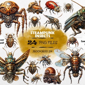 Watercolor Steampunk Insects Clipart Bundle Steampunk Insect PNG Set Steampunk Bug Clipart Steampunk Insects PNG Mechanical Insects Clip Art
