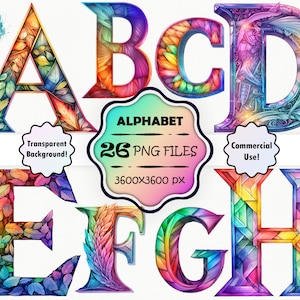 Rainbow Alphabet Clipart Kleurrijke Lettering Kleurrijke Letters PNG Rainbow Font Kleurrijke Typografie Magische Letters Clip Art Fantasy Alphabet