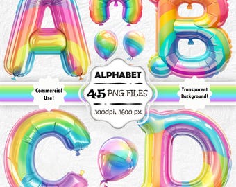 Rainbow Balloon Alphabet Clipart Rainbow Letters PNG Rainbow Font Colorful Balloon Letters Party Letters Clip Art Foil Balloon Numbers PNG