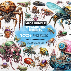 MEGA SET Watercolor Steampunk Insects Clipart Bundle Steampunk Insect PNG Set Steampunk Bug Clipart Steampunk Insects Png Mechanical Insects