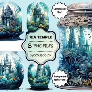 水彩画の海の瓶のクリップアート 水中寺院の瓶 PNG 神秘的な海の瓶 PNG 海底の海のクリップアート 海のジャンクジャーナルバンドル 海のアート