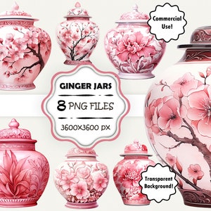Watercolor Ginger Jar PNG Bundle Pink Ginger Jar Clip Art Ginger Jar Graphics Ginger Jar Art Pink Ginger Jar Print Ginger Jar Wall Art Set