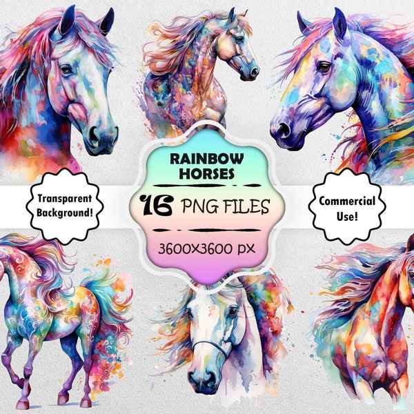 Watercolor Rainbow Horse Clipart Horses Print Rainbow Horse PNG Digital Planner Journaling Horse Wall Art Commercial Use Pony Watercolor