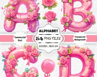 Pink Balloon Alphabet Clip Art Cute Pink Balloon Letters PNG Pink Wedding Invitation Font Pink Baby Shower Writing Pink Foil Balloon Numbers