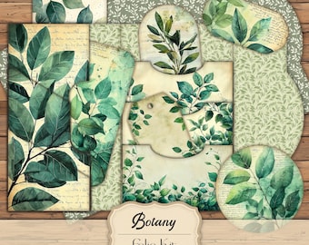 Green Botany Junk Journal Folio Botanical Junk Journal Kit Shabby Chic Botany Ephemera Botany Scrapbook Printable Botanical Junk Journal Set