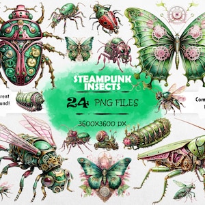 Watercolor Steampunk Insects Clipart Bundle Steampunk Insect PNG Set Steampunk Bug Clipart Steampunk Insects PNG Mechanical Insects Clip Art