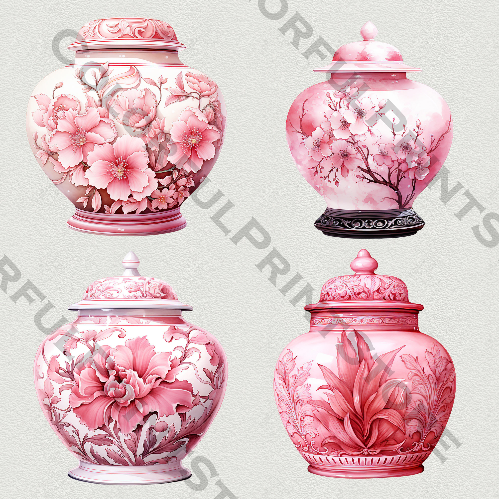 Watercolor Ginger Jar PNG Bundle Pink Ginger Jar Clip Art Ginger Jar ...