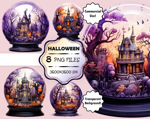 Watercolor Halloween Snow Globe Clip Art Bundle Halloween - Etsy