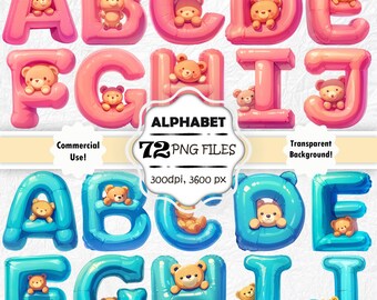 Cute Alphabet For Children PNG Baby Shower Letters Clipart Adorable Nursery Letters PNG Baby Girl Letters Clip Art Cute Balloon Numbers PNG
