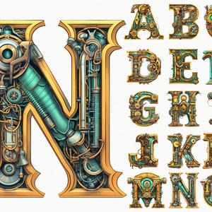 Steampunk alfabeto Clip Art Steampunk Lettering Steampunk lettere Steampunk PNG Set Carattere Steampunk Tipografia Steampunk Scrittura Steampunk