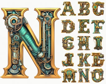 Steampunk Alphabet Clip Art Steampunk Lettering Steampunk Letters Steampunk PNG Set Steampunk Font Steampunk Typography Steampunk Writing