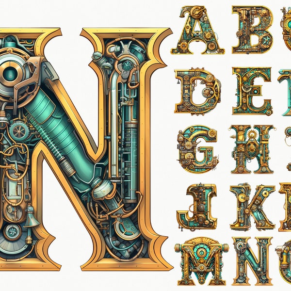 Steampunk Alfabeto Clip Art Steampunk Letras Steampunk Letras Steampunk PNG Set Steampunk Fuente Steampunk Tipografía Steampunk Escritura