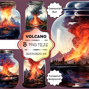 Watercolor Volcano Clip Art Bundle Volcano in a Jar PNG Erupting Volcano Clipart Volcano Eruption PNG Lava Clip Art Set Volcano Art Bundle