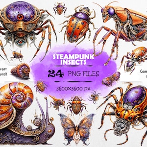Watercolor Steampunk Insects Clipart Bundle Steampunk Insect PNG Set Steampunk Bug Clipart Steampunk Insects PNG Mechanical Insects Clip Art