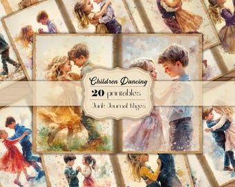 Watercolor Children Dancing Junk Journal Pages Dancing Kids Junk Journal Printable Papers Cute Children Dancing Half Pages Cute Kids Dancing