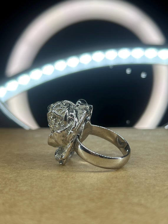 Sterling Silver Floral Statement Ring Vintage Got… - image 3