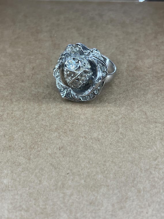 Sterling Silver Floral Statement Ring Vintage Got… - image 9