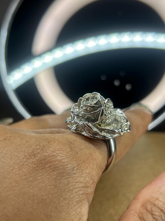 Sterling Silver Floral Statement Ring Vintage Got… - image 8