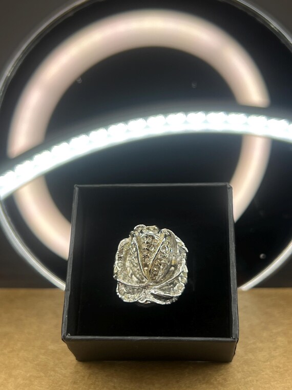 Sterling Silver Floral Statement Ring Vintage Got… - image 6