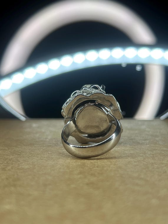 Sterling Silver Floral Statement Ring Vintage Got… - image 4